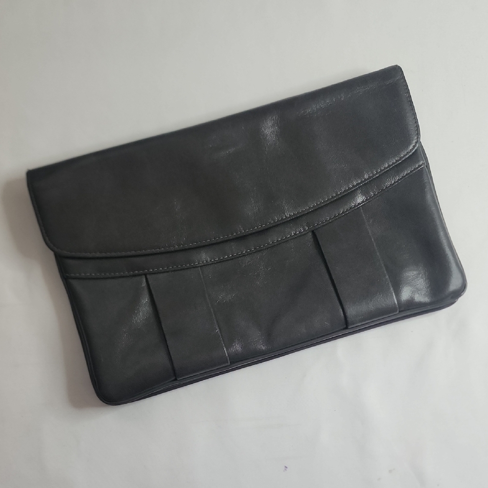 Vintage 60s Elegant Black Leather Handbag Clutch